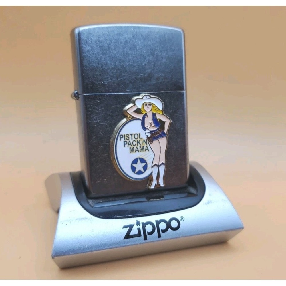 Zippo Lighter With A Sexy Lady Medallion, Satin Chrome